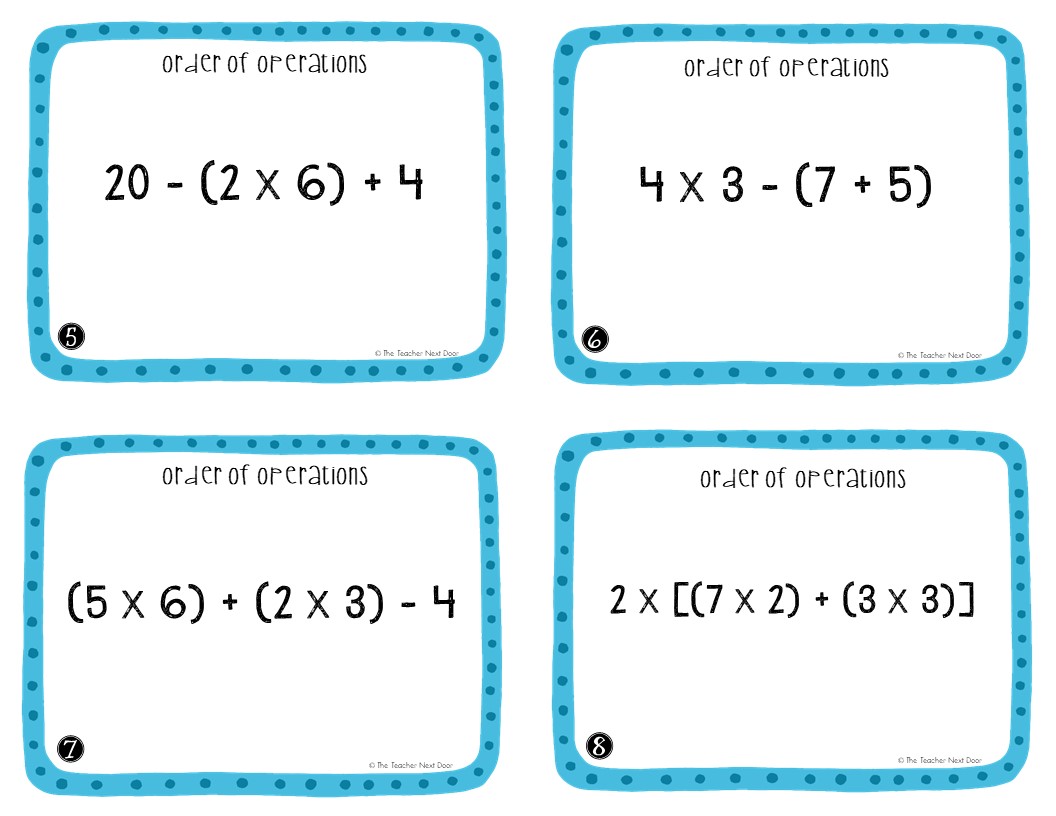 5th Grade Order of Operations Task Cards Order of Operations Center