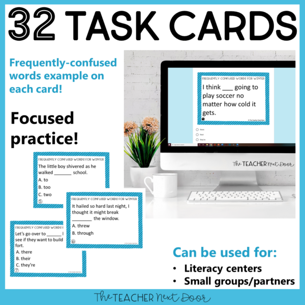 Your students will enjoy this set of 32 Frequently Confused Words Winter Task Cards.