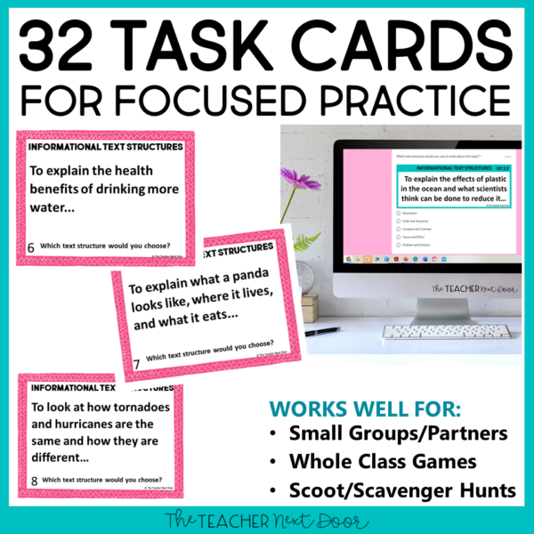 32 Informational Text Structure Task Cards for 3rd - 5th Grades in print and digital