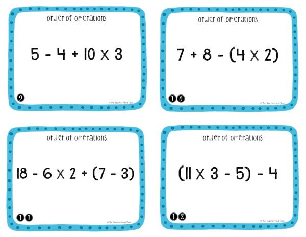 5th Grade Order of Operations Task Cards | Order of Operations Center Game