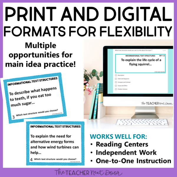 Informational Text Structures Practice with 32 print and digital task cards for greater flexibility