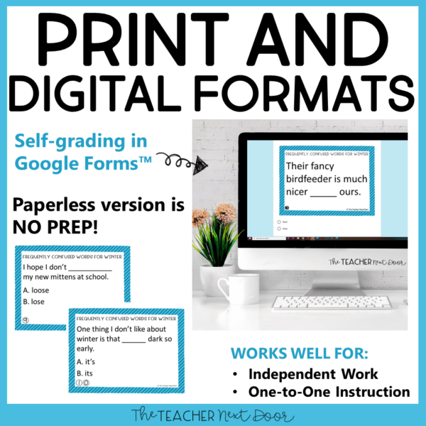 Print and Digital Frequently Confused Words Winter Task Cards
