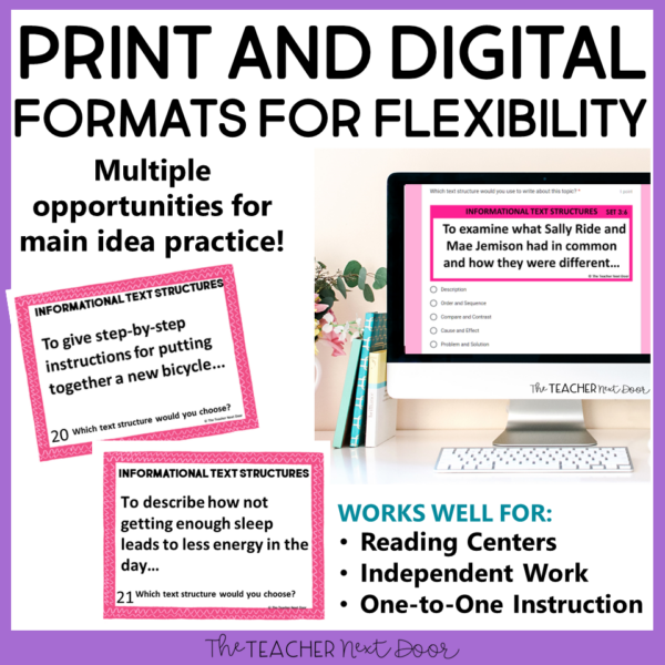 32 Informational Text Structure Task Cards for 3rd - 5th Grades in print and digital formats for flexibility