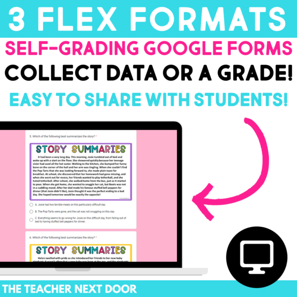 4th and 5th Grade Story Summary Fiction Reading Center in three formats including Google Forms