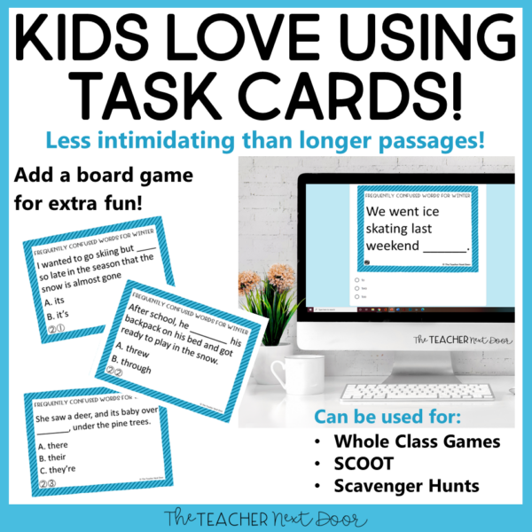 This print and digital Frequently Confused Words Winter Task Cards for upper elementary students is a great way to give your students focused language skills practice.