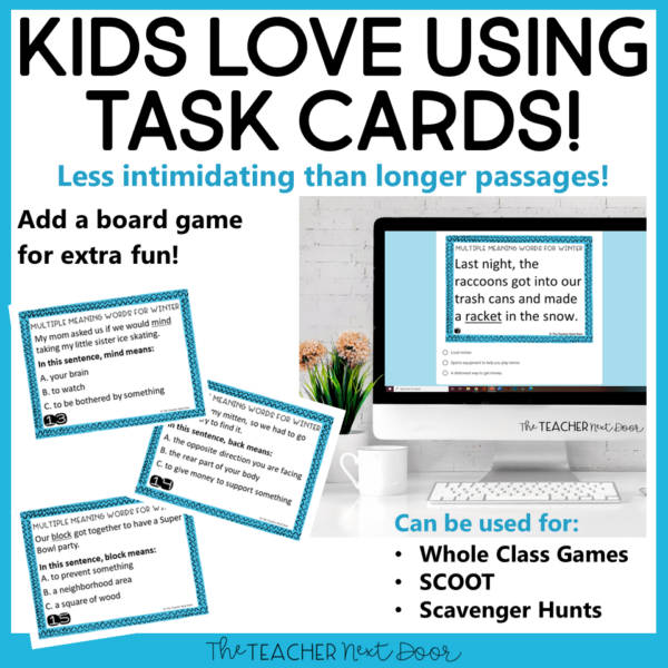Multiple Meaning Winter Task Cards are a fun way to get language skills practice for 3rd - 5th grade students.