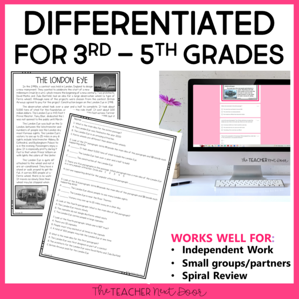 Free Main Idea Passage for 3rd - 5th grades with three levels Differentiated into 3 Levels