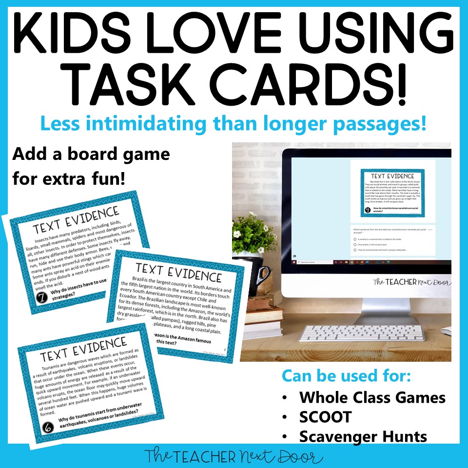 Text Evidence Task Cards Print and Digital - The Teacher Next Door