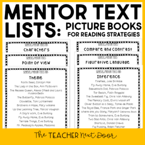 Mentor Text List for Reading Strategies- Literature Freebie for 2nd - 6th Grade
