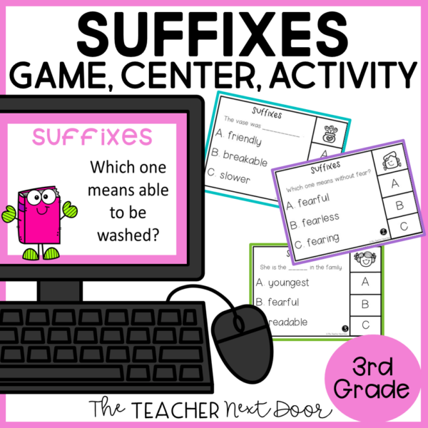 Suffixes Game Print and Digital 3rd Grade Grammar Games