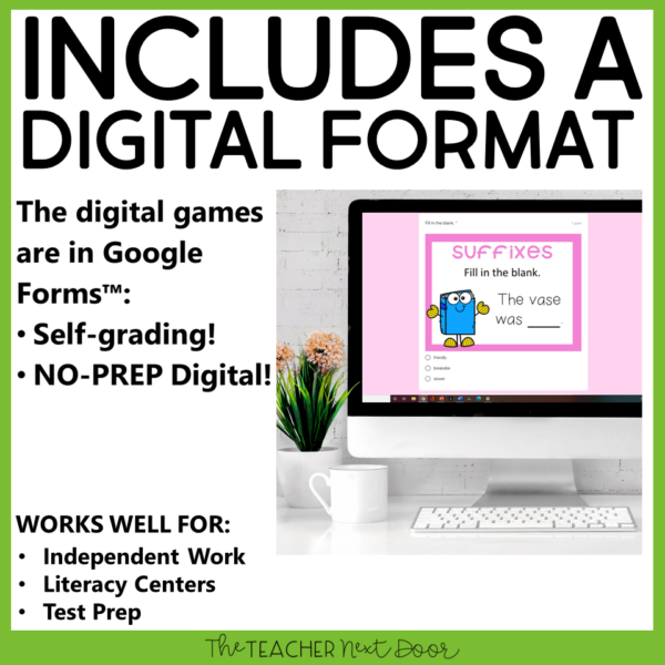 Suffixes Game Print and Digital 3rd Grade Grammar Games Formats