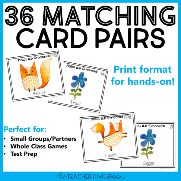 Synonyms Games 4th Grade Matching Cards