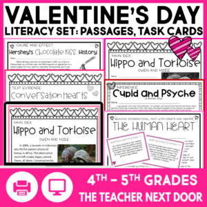 Valentine's Day Reading Comprehension Passages Task Cards Writing Activity Poem