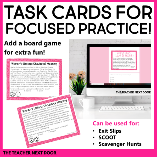 Women's History Task Cards for 4th and 5th Grades in print and digital with task cards