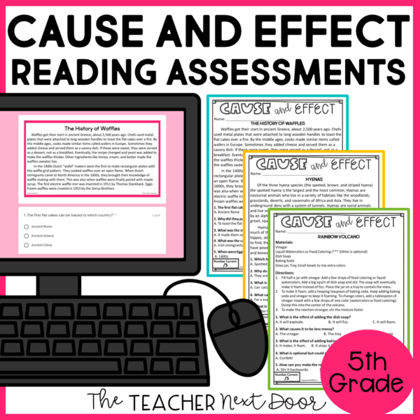 Cause and Effect Standards-Based Reading Assessments for Nonfiction 5th Grade