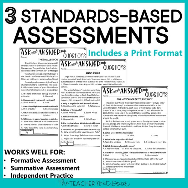 Ask and Answer Questions Standards-Based Reading Assessments for Nonfiction 3rd Grade