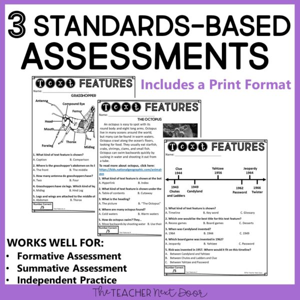 Text Features Standards-Based Reading Assessments 3rd Grade
