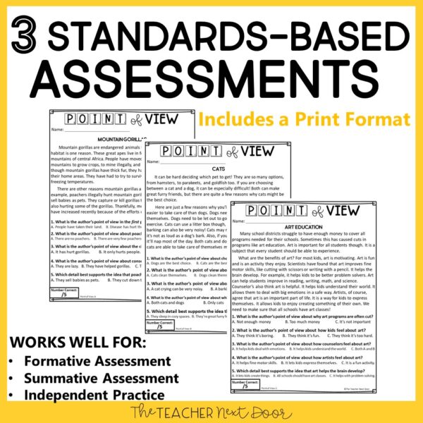 Point of View Standards-Based Assessment Nonfiction 3rd Grade