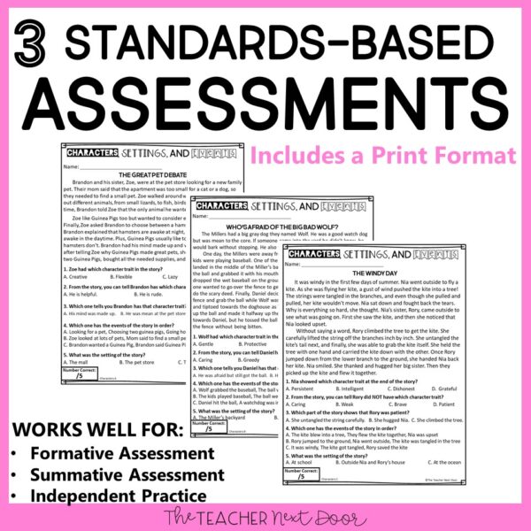 Characters, Settings, and Events Standards-Based Reading Assessments 4th Grade