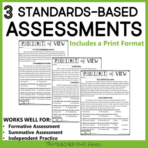 Point of View Standards-Based Reading Assessments Fiction 4th Grade