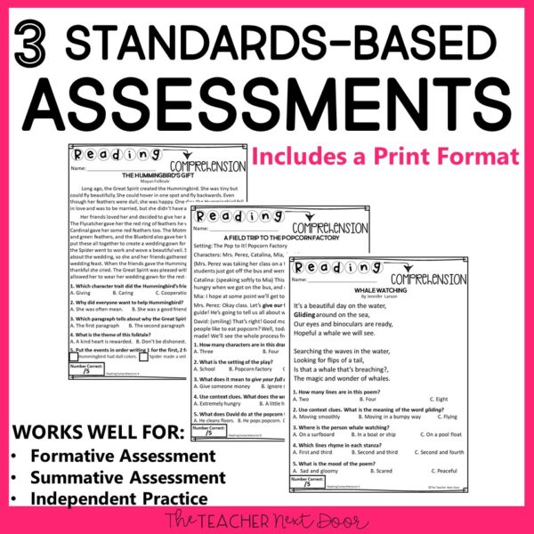 Reading Comprehension Standards-Based Reading Assessments 4th Grade Fiction