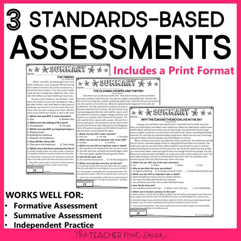 Summary Standards-Based Reading Assessments Print and Digital 4th Grade ...