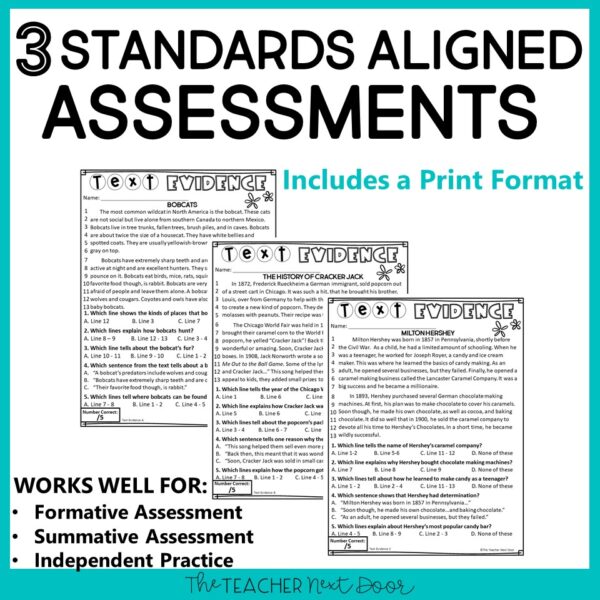 Text Evidence Standards-Based Reading Assessment Print and Digital 4th Grade