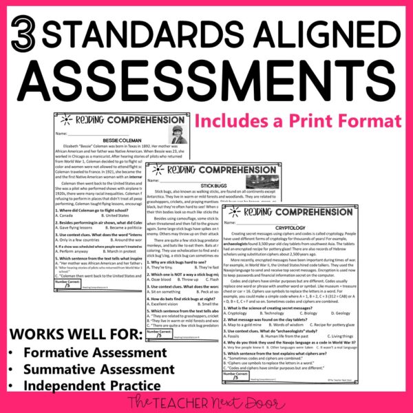 Reading Comprehension Standards-Based Reading Assessment 4th Grade Nonfiction