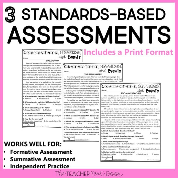 Characters, Settings, and Events Standards-Based Reading Assessments 5th Grade