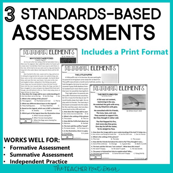Visual Elements Standards-Based Reading Assessments for Fiction 5th Grade