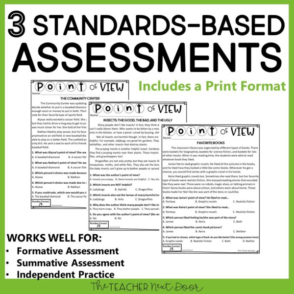Point of View Standards-Based Reading Assessments Fiction for 3rd Grade