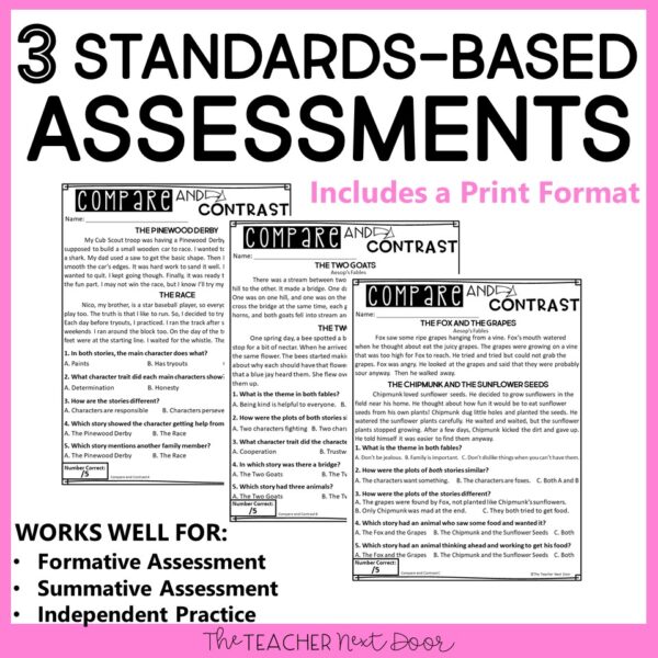 Compare and Contrast Standards-Based Reading Assessments Fiction for 3rd Grade