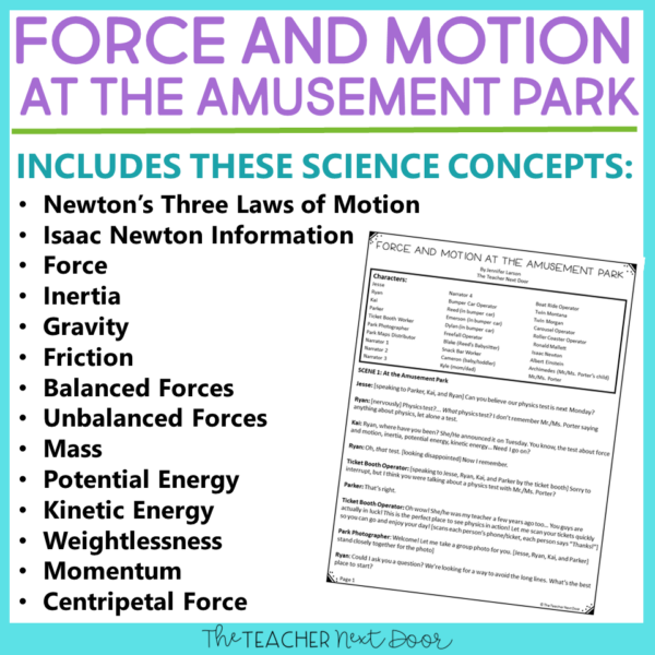 Force and Motion Reader's Theater List of Science Concepts in this Science Play