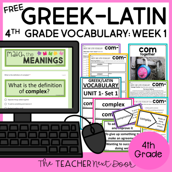 FREE One Week of 4th Grade Greek-Latin Vocabulary