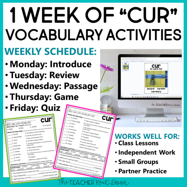 FREE One Week of 5th Grade Greek-Latin Vocabulary with the "CUR" Root