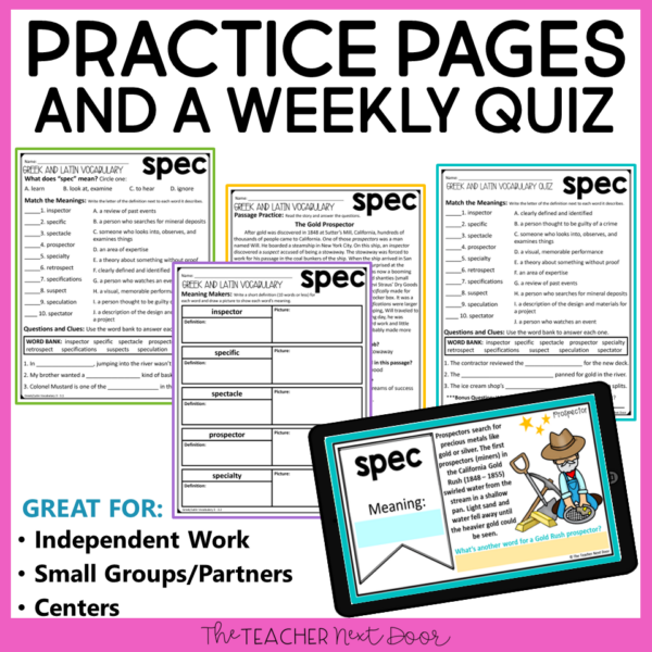 Greek And Latin Roots, Prefixes, And Suffixes Vocabulary Unit 3 For 5th Grade with Daily Practice Pages and Weekly Assessments