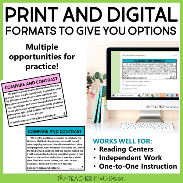 32 Task Cards for Compare and Contrast for Fiction in print and digital formats
