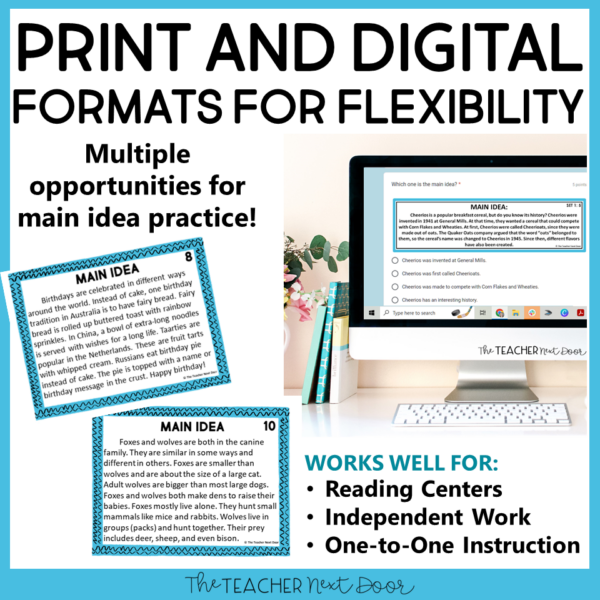 32 Main Idea Task Cards for 3rd - 5th Grades in Print and Digital for flexibility in the upper elementary classroom!