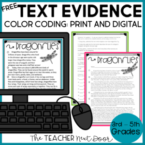 Text Evidence Color Coding Freebie for 3rd - 5th Grades