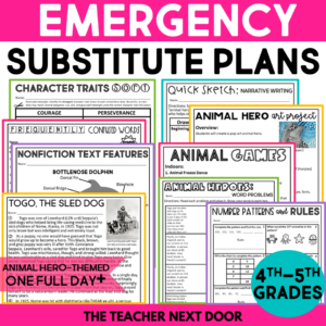 Emergency Sub Plans for 4th and 5th Hero-Animal Themed