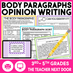 Body Paragraphs Opinion Writing